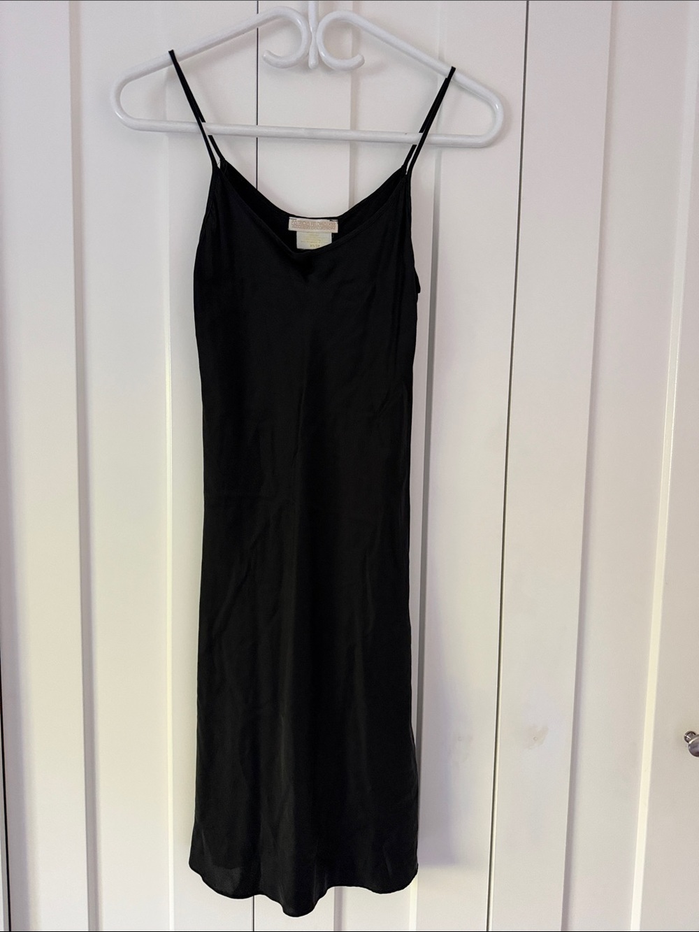 Patricia Field Black Silk Slip Dress with Slim Spaghetti Straps